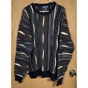 Vintage Merino Wool 3D Texture Sweater Multicolor 90's Grandpacore Men's L-Tall